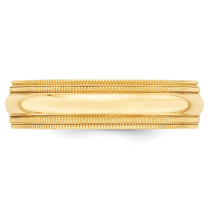 14k Yellow Gold 6mm Double Milgrain Comfort Fit Wedding Band Size 10.5