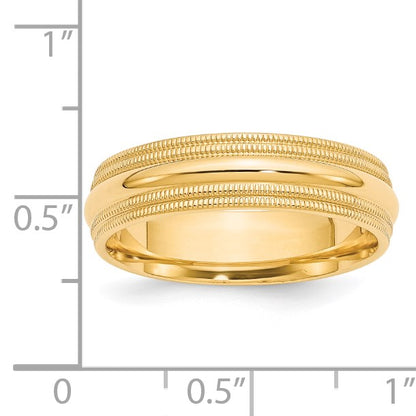 14k Yellow Gold 6mm Double Milgrain Comfort Fit Wedding Band Size 12