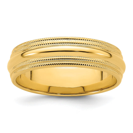 14k Yellow Gold 6mm Double Milgrain Comfort Fit Wedding Band Size 11.5