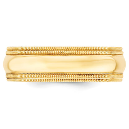 14k Yellow Gold 7mm Double Milgrain Comfort Fit Wedding Band Size 11