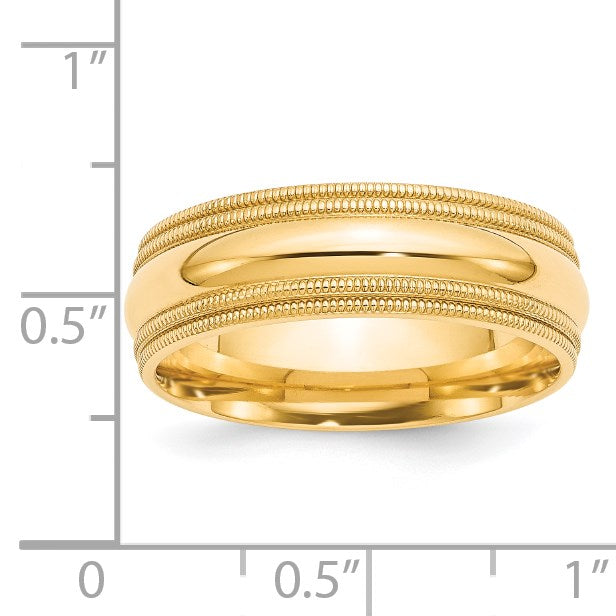 14k Yellow Gold 7mm Double Milgrain Comfort Fit Wedding Band Size 11.5