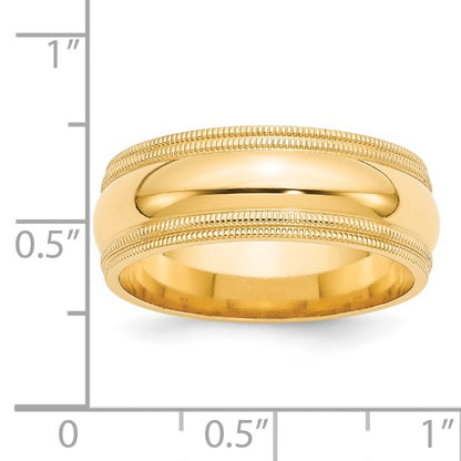 14k Yellow Gold 8mm Double Milgrain Comfort Fit Wedding Band Size 11