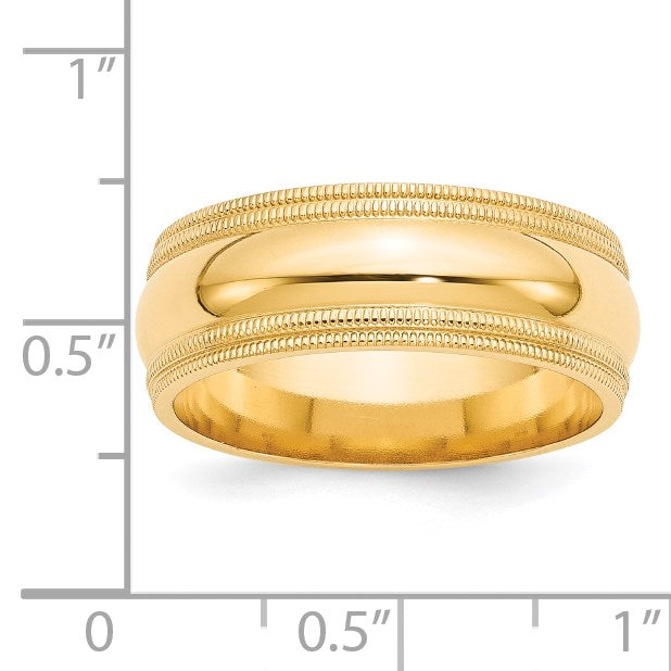 14k Yellow Gold 8mm Double Milgrain Comfort Fit Wedding Band Size 10.5