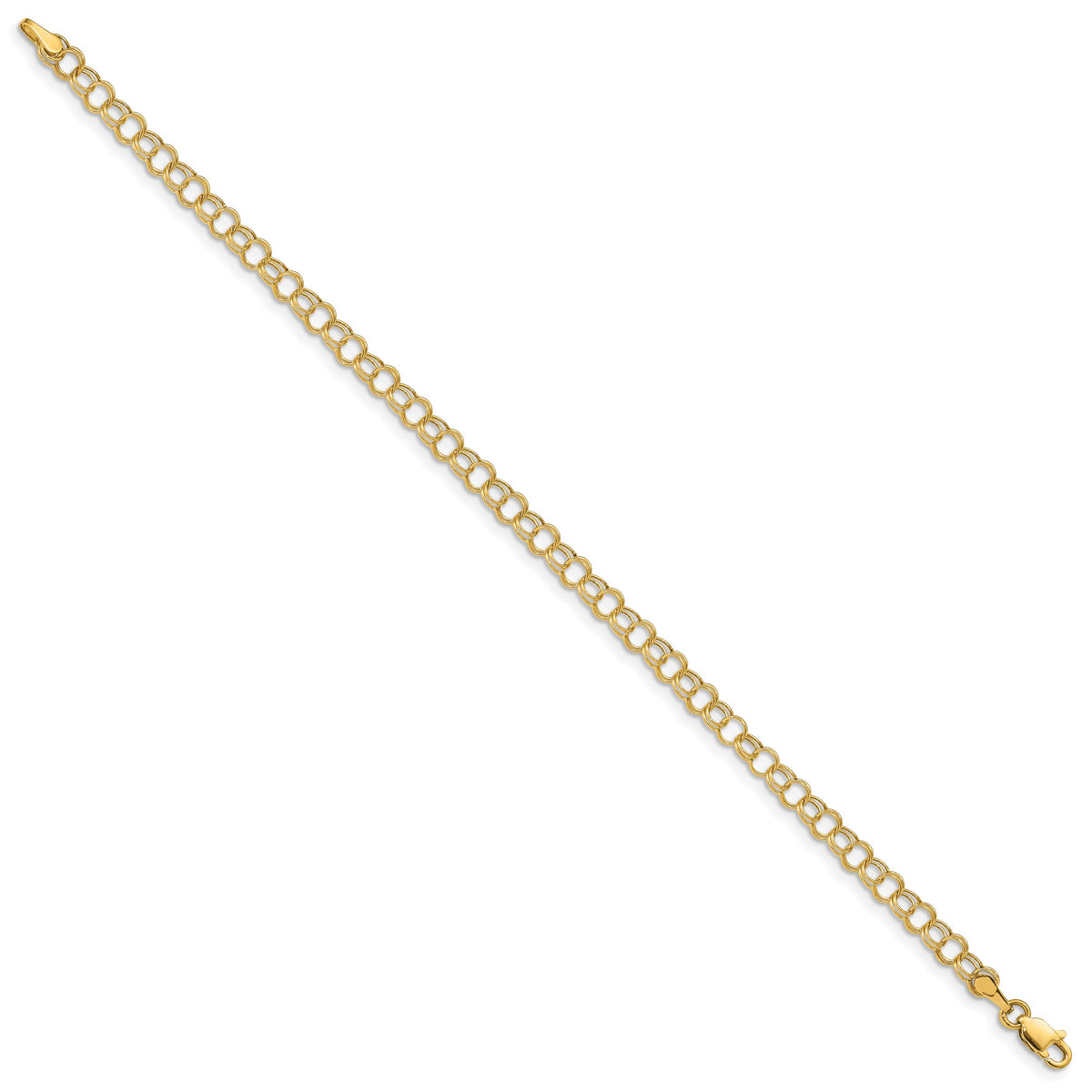 14k 4mm Hollow Double Link 7 inch Charm Bracelet