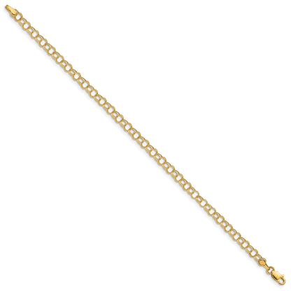 14k 4mm Hollow Double Link 7 inch Charm Bracelet