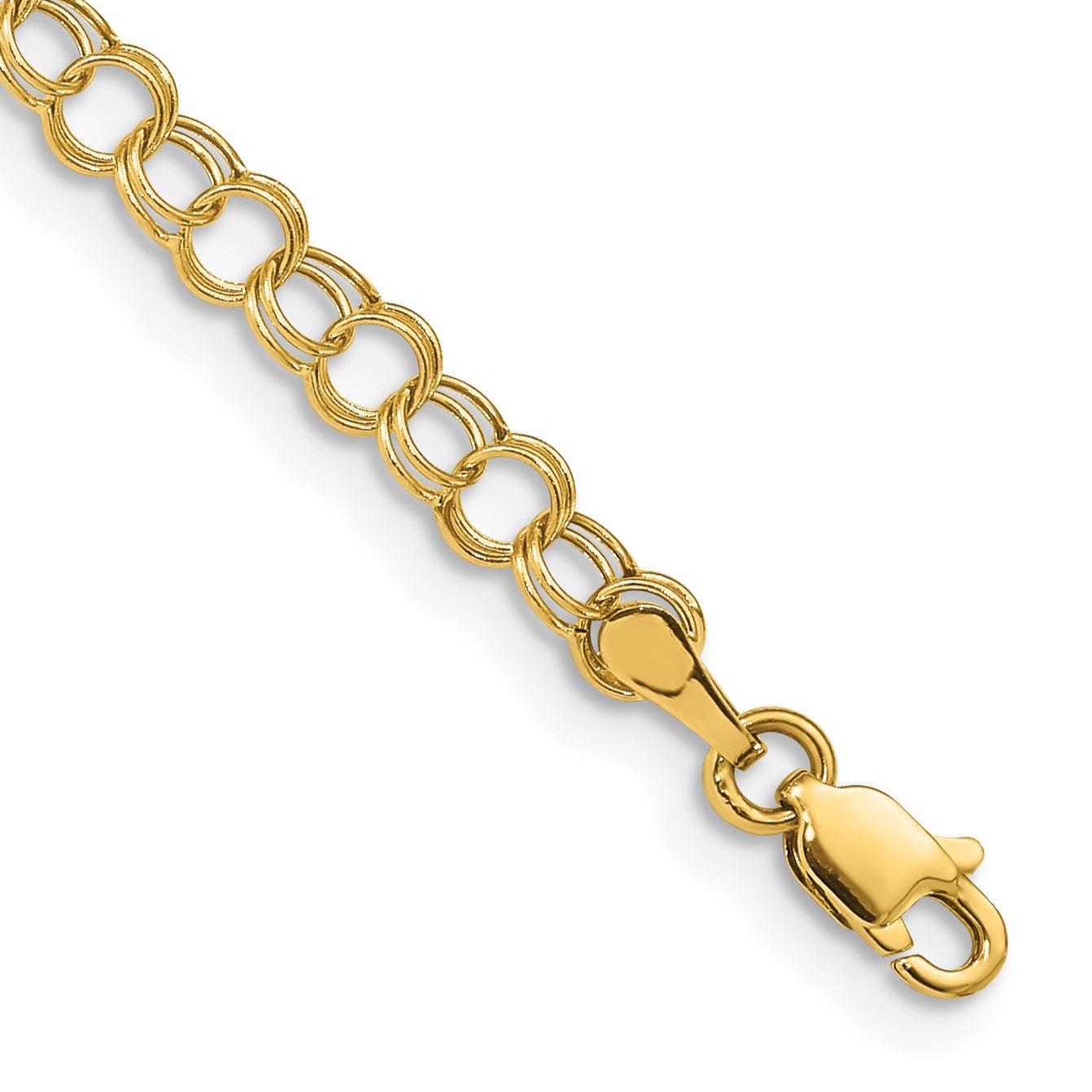 14k 4mm Hollow Double Link 6 inch Childs Charm Bracelet