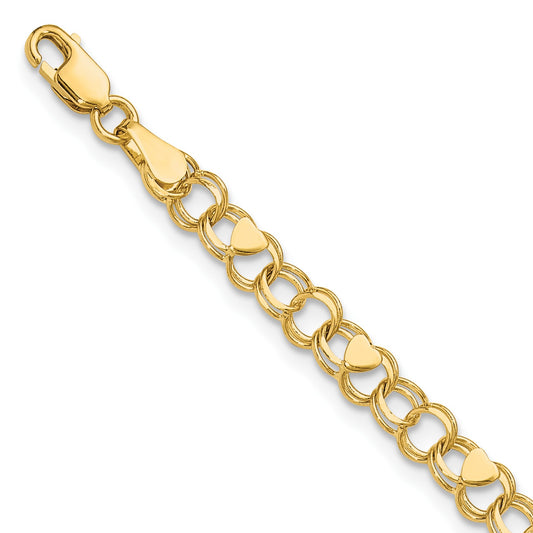 14k 4mm Solid Double Link with Hearts 6 inch Childs Charm Bracelet