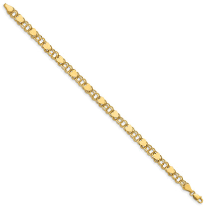 14k 6mm Solid Double Link with Hearts 8 inch Charm Bracelet