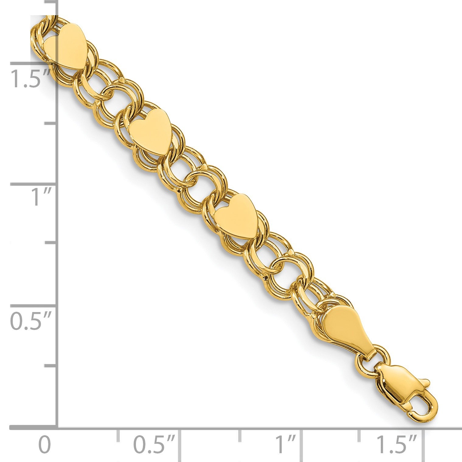 14k 6mm Solid Double Link with Hearts 8 inch Charm Bracelet