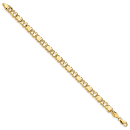 14k 7mm Solid Double Link with Hearts 7 inch Charm Bracelet