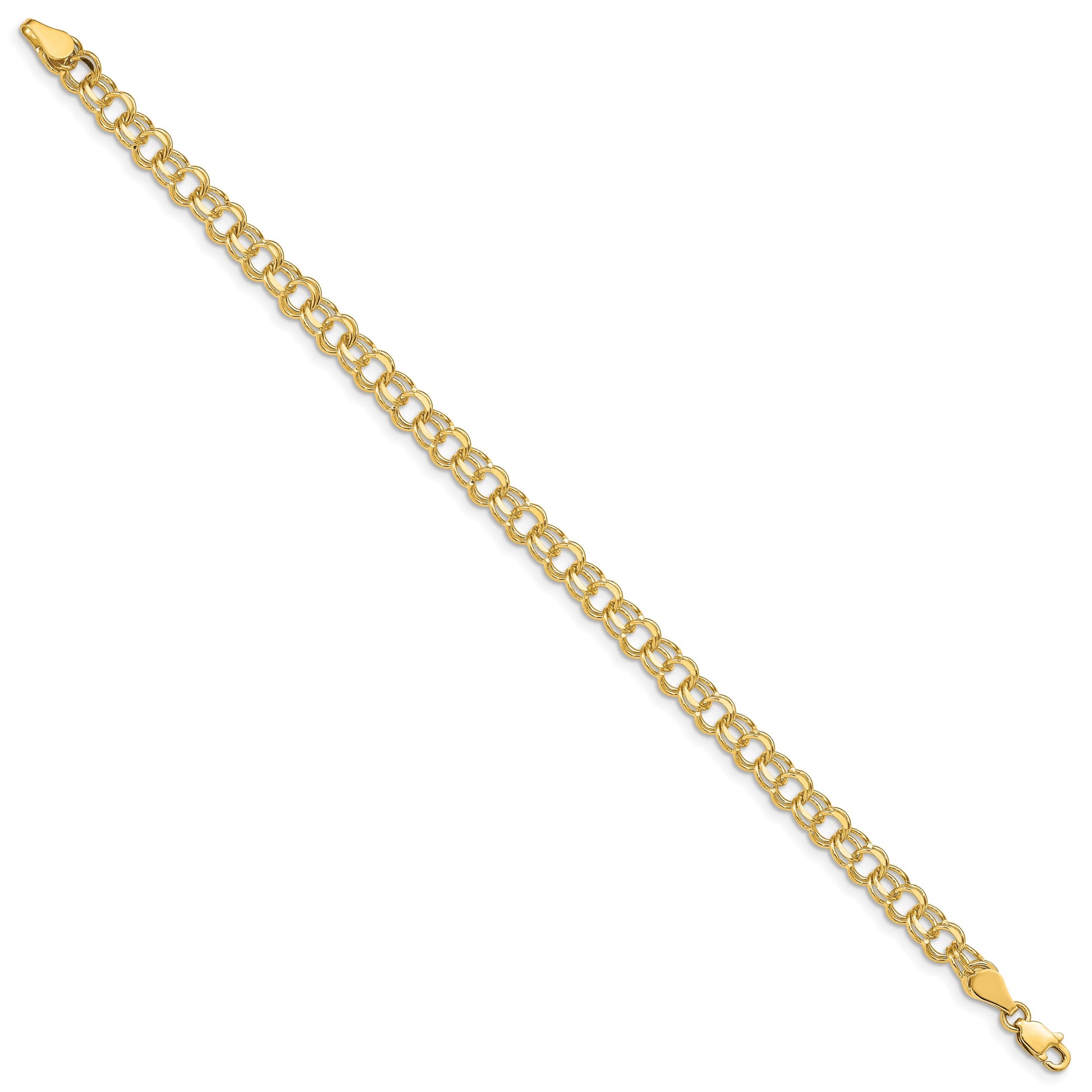 14k 5mm Solid Double Link 8 inch Charm Bracelet