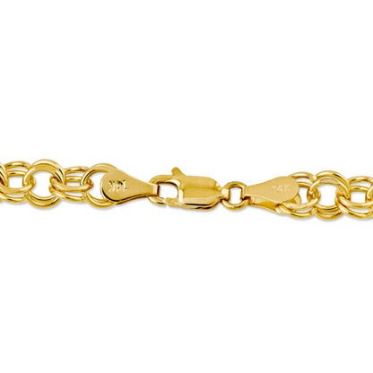 14k 6mm Solid Double Link 8 inch Charm Bracelet