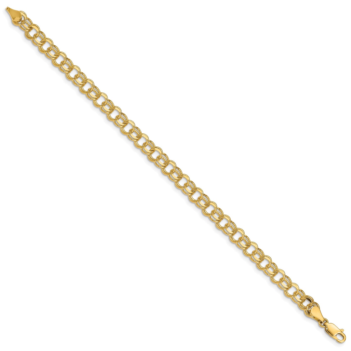 14k 6mm Solid Double Link 8 inch Charm Bracelet
