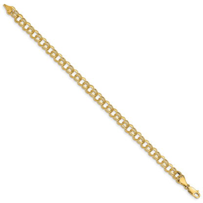 14k 6mm Solid Double Link 8 inch Charm Bracelet