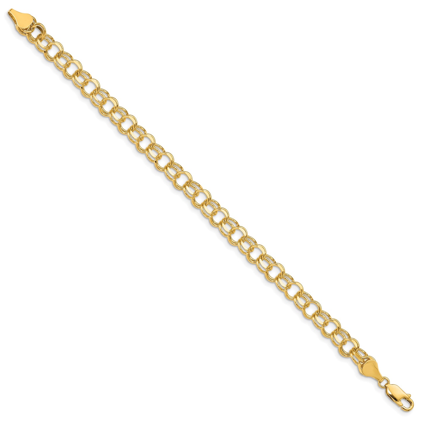 14k 6.5mm Solid Double Link 8 inch Charm Bracelet