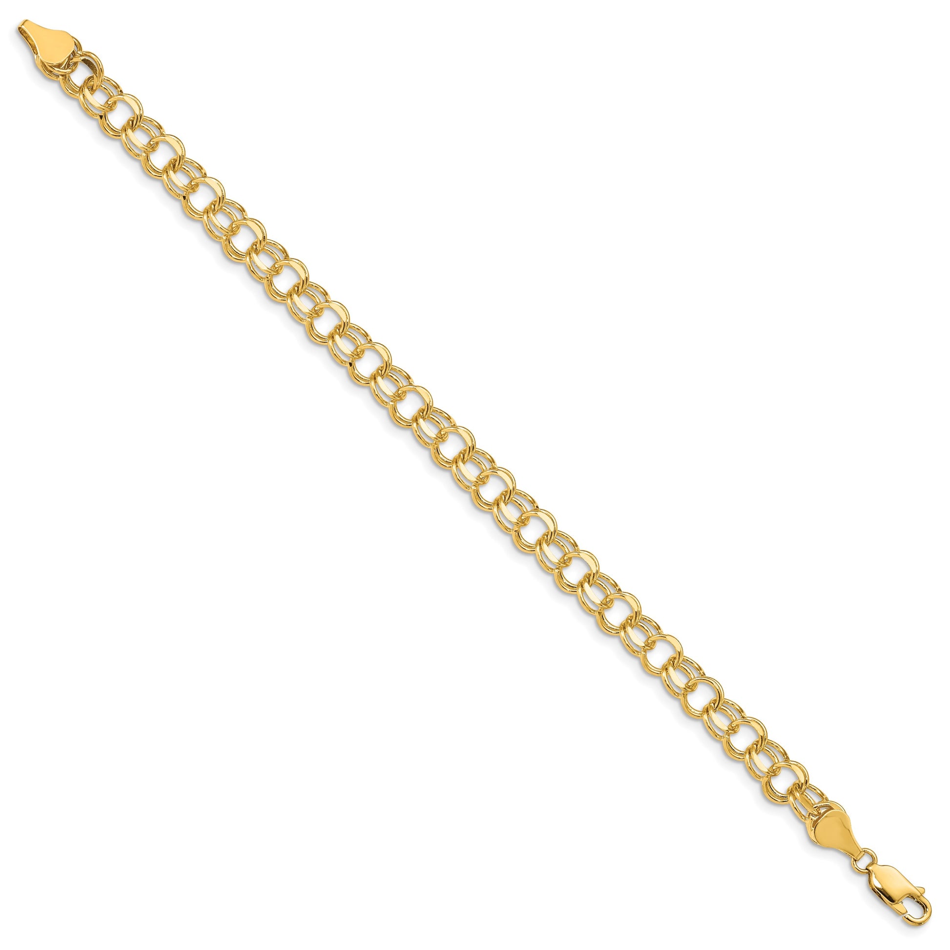 14k 6.5mm Solid Double Link 8 inch Charm Bracelet