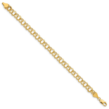 14k 6.5mm Solid Double Link 8 inch Charm Bracelet
