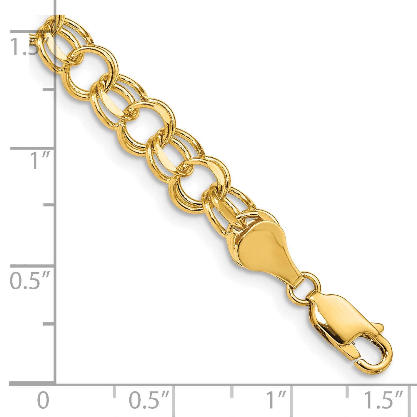 14k 6.5mm Solid Double Link 8 inch Charm Bracelet