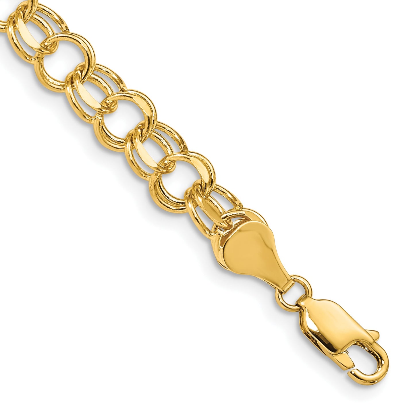 14k 6.5mm Solid Double Link 8 inch Charm Bracelet