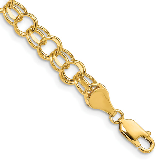 14k 6.5mm Solid Double Link 8 inch Charm Bracelet