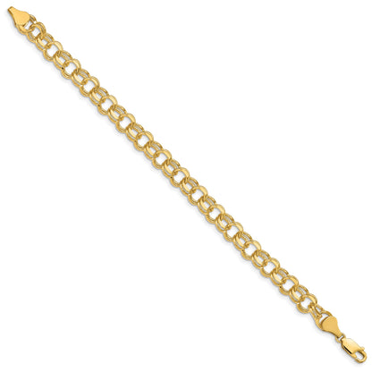 14k 8mm Solid Double Link 7 inch Charm Bracelet