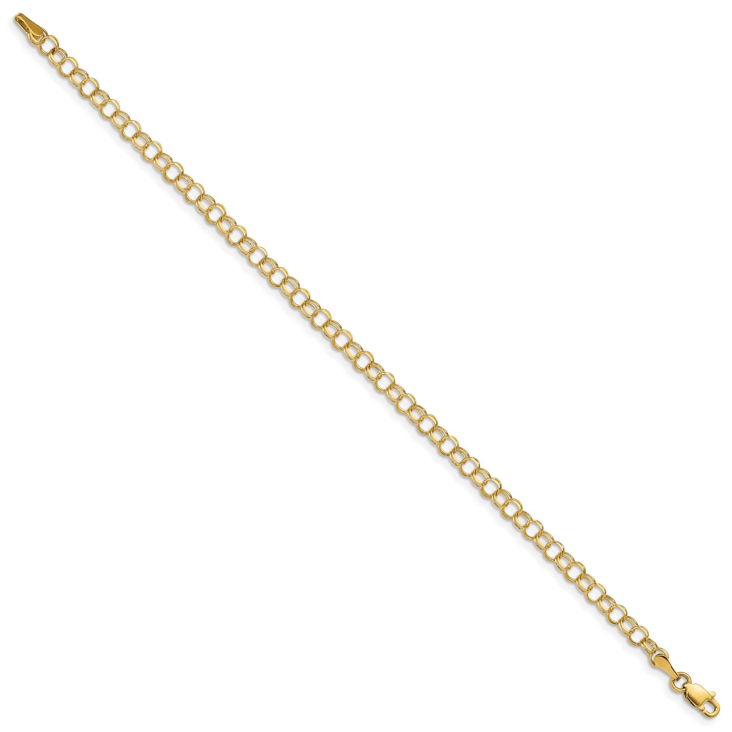 14k 4mm Solid Double Link 7 inch Charm Bracelet