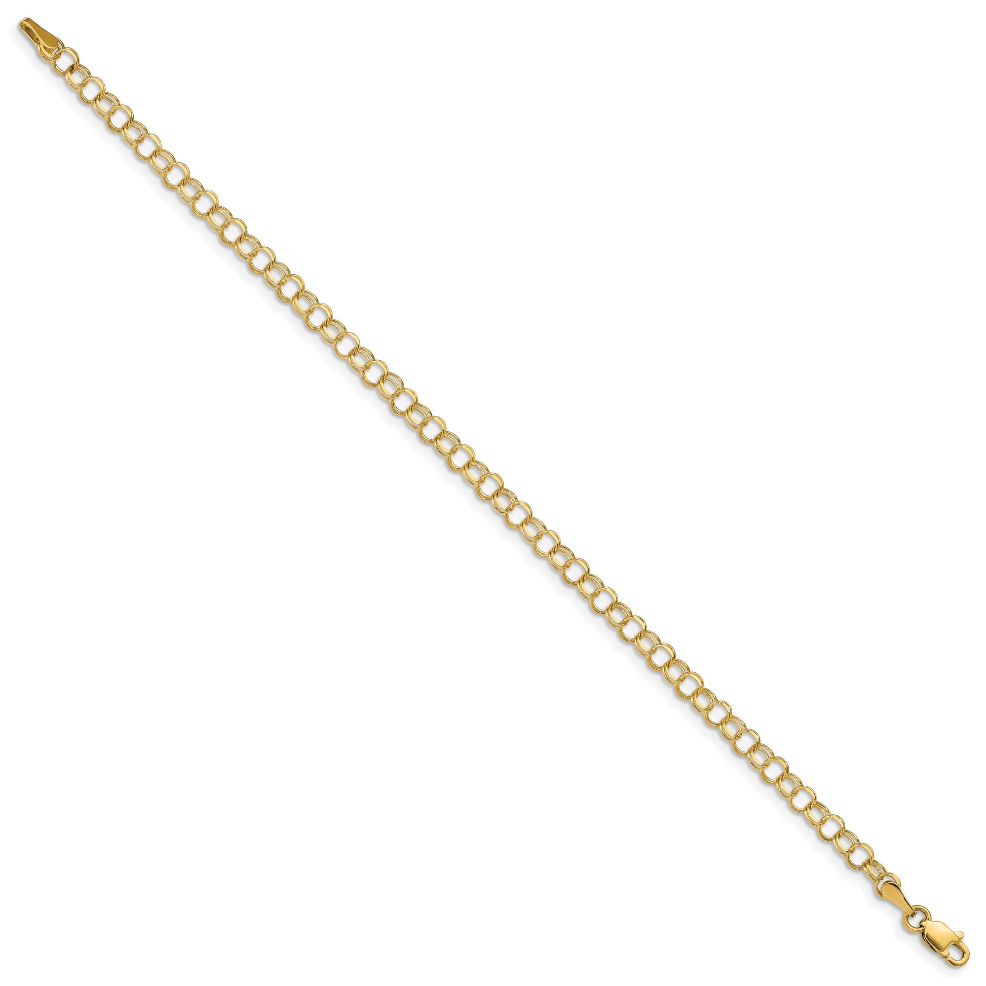 14k 4mm Solid Double Link 7 inch Charm Bracelet