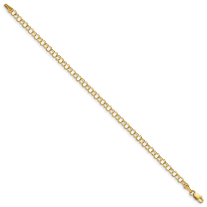 14k 4mm Solid Double Link 7 inch Charm Bracelet
