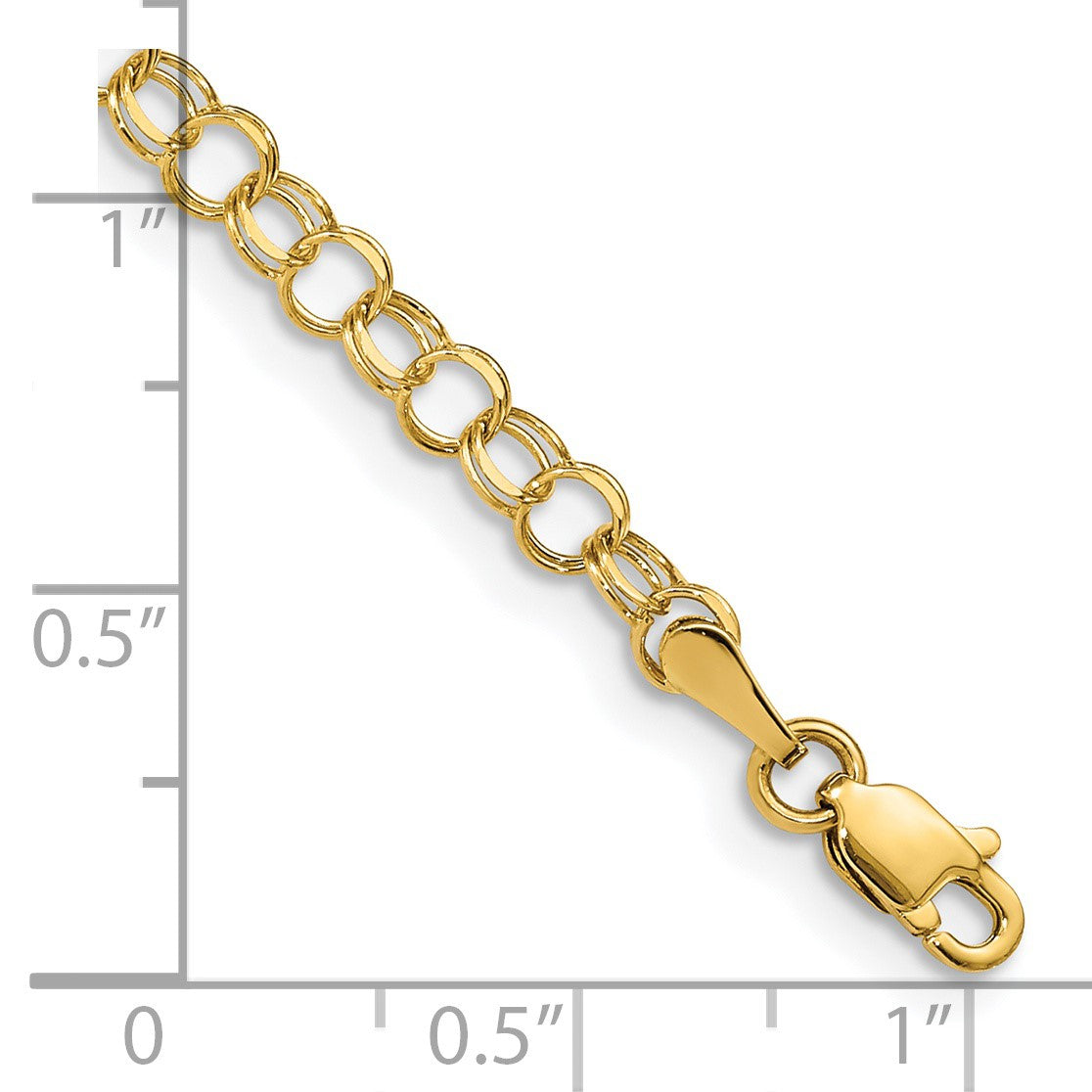 14k 4mm Solid Double Link 7 inch Charm Bracelet