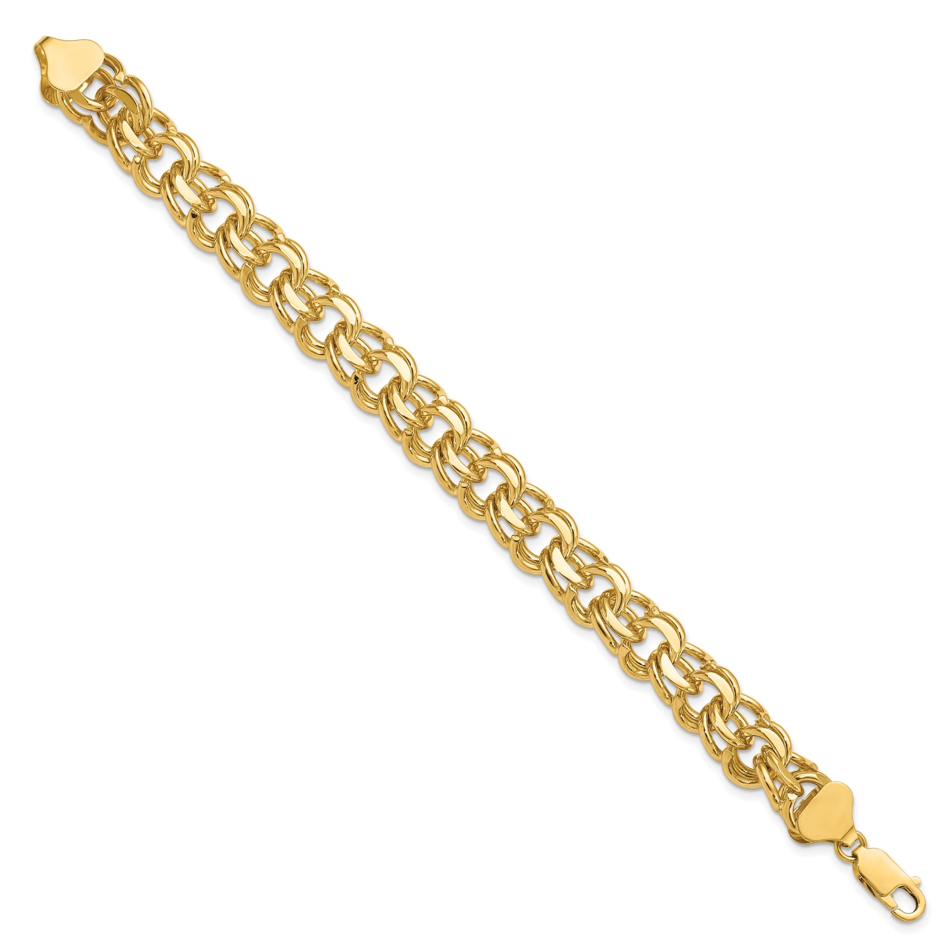 14k 11mm Solid Double Link 7 inch Charm Bracelet