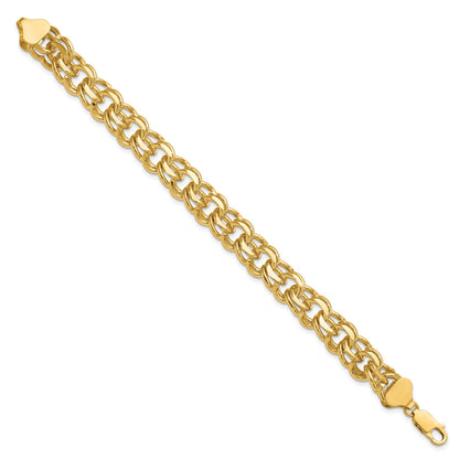 14k 11mm Solid Double Link 7 inch Charm Bracelet