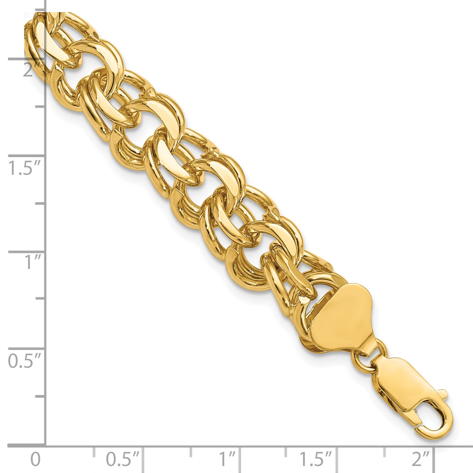 14k 11mm Solid Double Link 7 inch Charm Bracelet