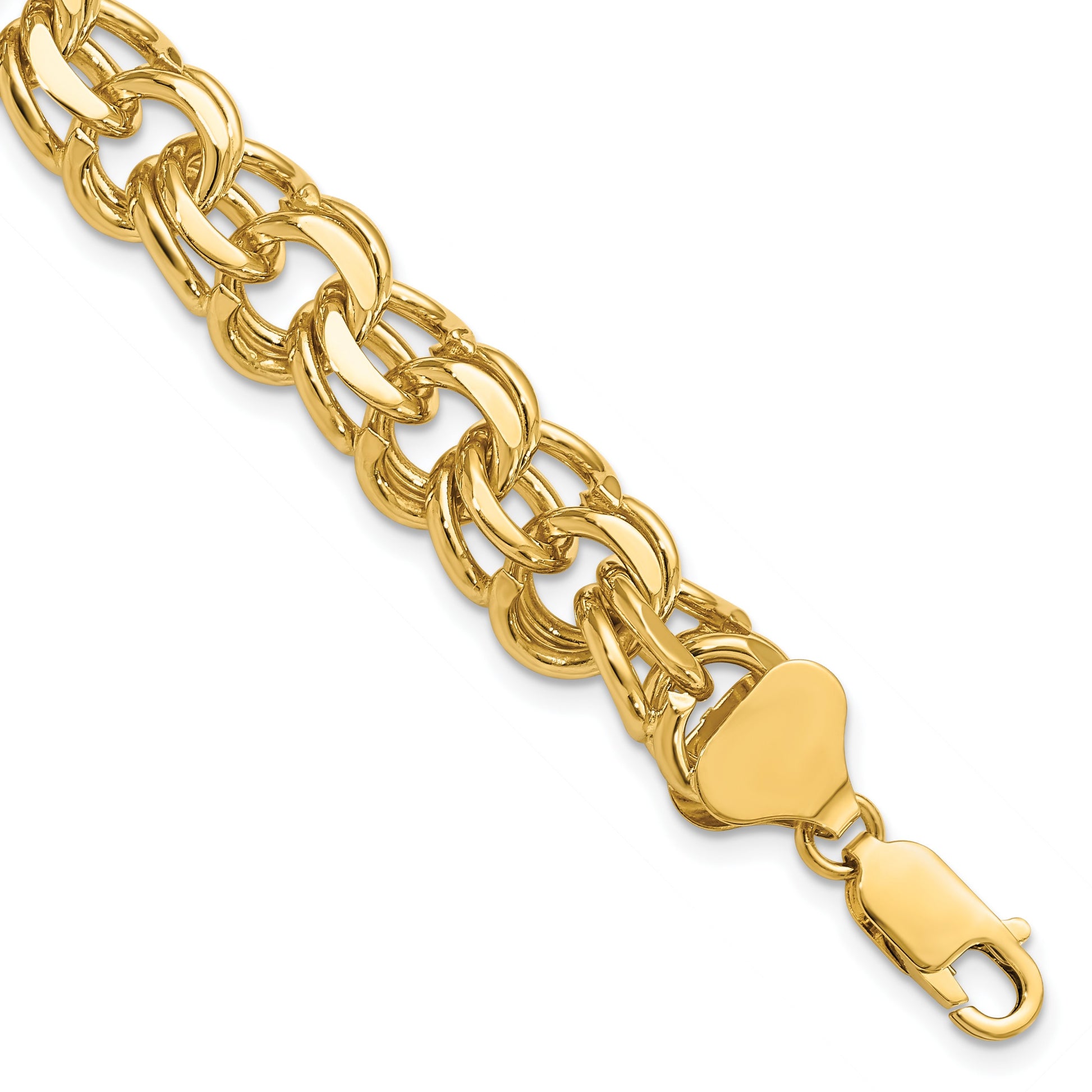 14k 11mm Solid Double Link 7 inch Charm Bracelet