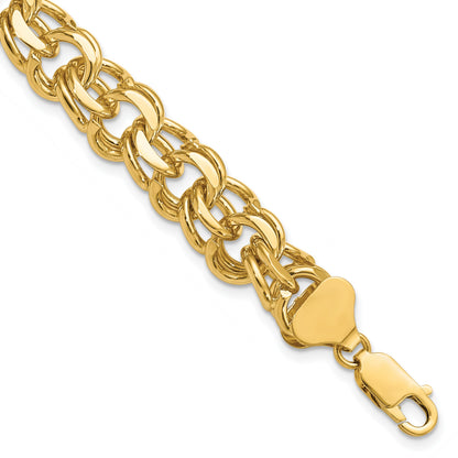 14k 11mm Solid Double Link 7 inch Charm Bracelet