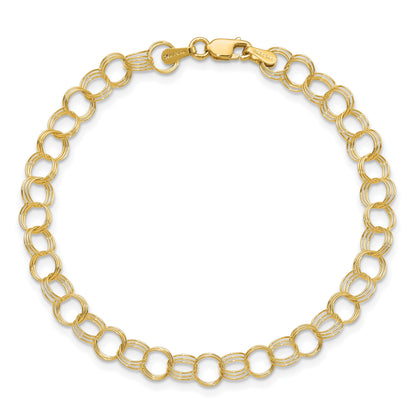 14k 6mm Solid Triple Link 7 inch Charm Bracelet