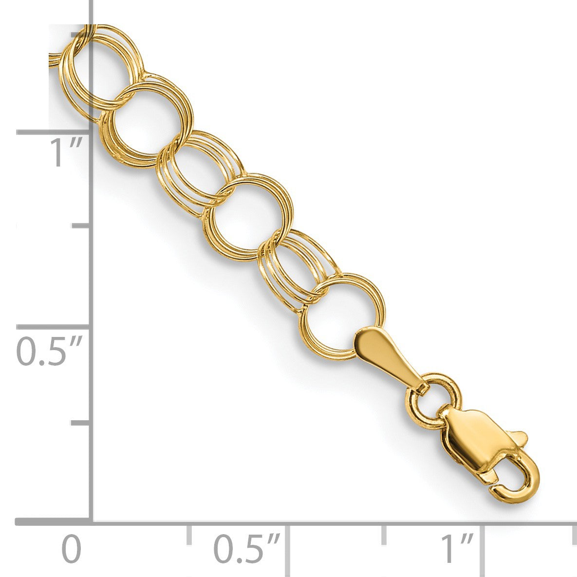 14k 6mm Solid Triple Link 7 inch Charm Bracelet