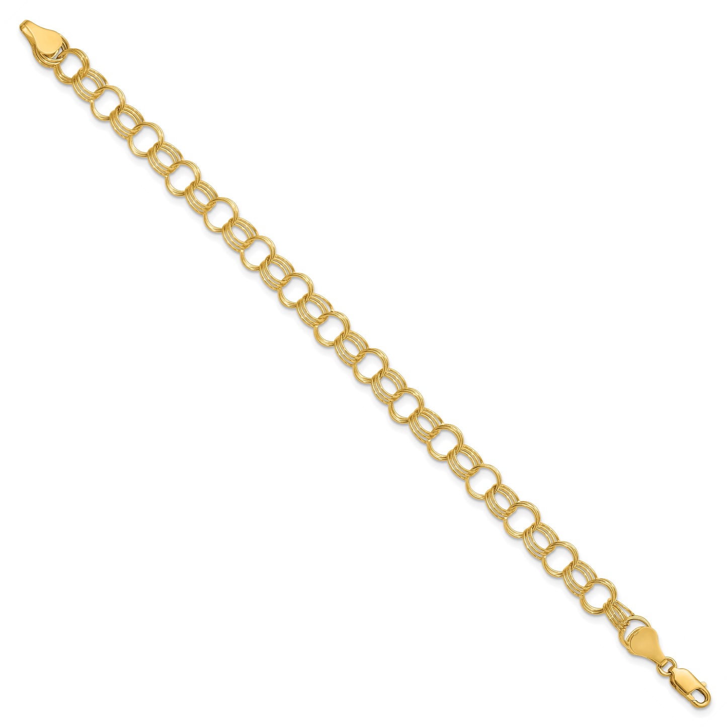14k 7mm Solid Triple Link 8 inch Charm Bracelet