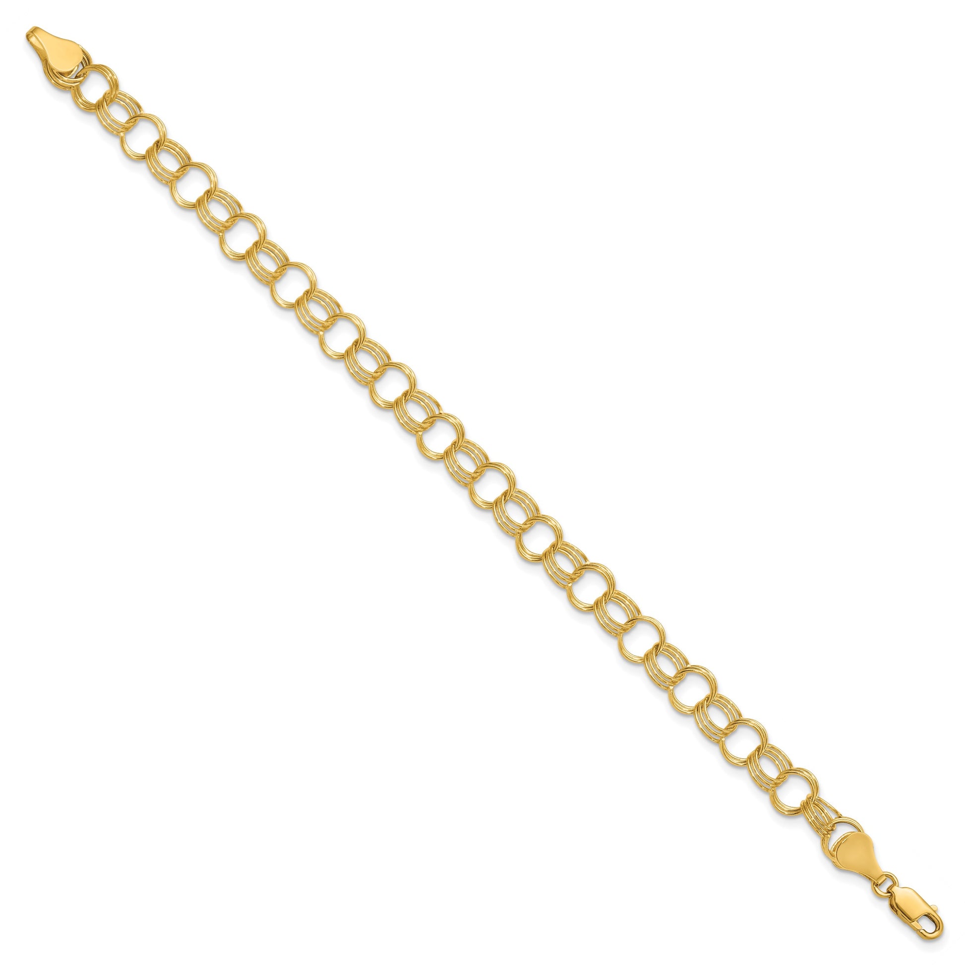 14k 7mm Solid Triple Link 8 inch Charm Bracelet