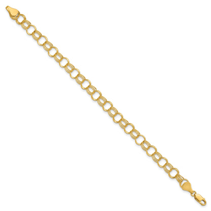 14k 7mm Solid Triple Link 8 inch Charm Bracelet