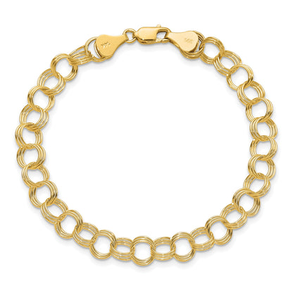 14k 7mm Solid Triple Link 8 inch Charm Bracelet