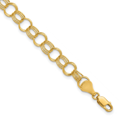 14k 7mm Solid Triple Link 8 inch Charm Bracelet