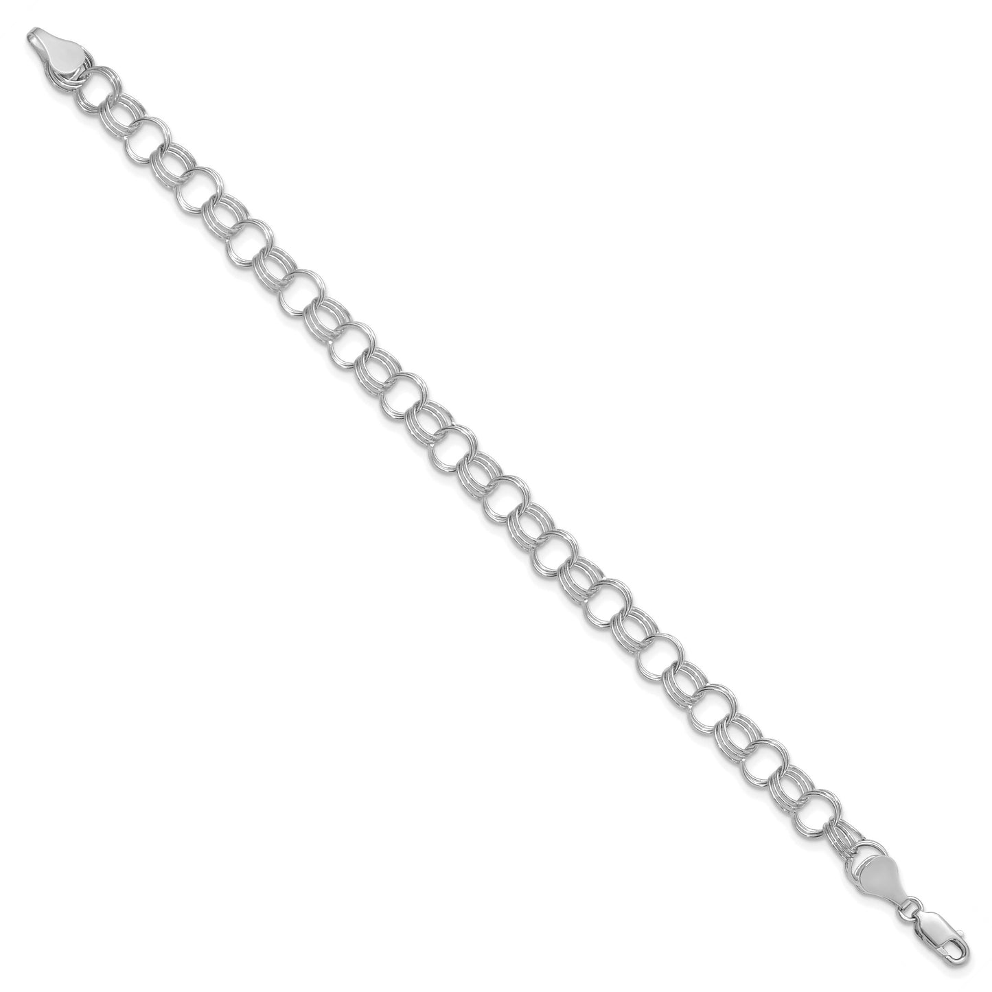 14k White Gold 7mm Solid Triple Link 7 inch Charm Bracelet
