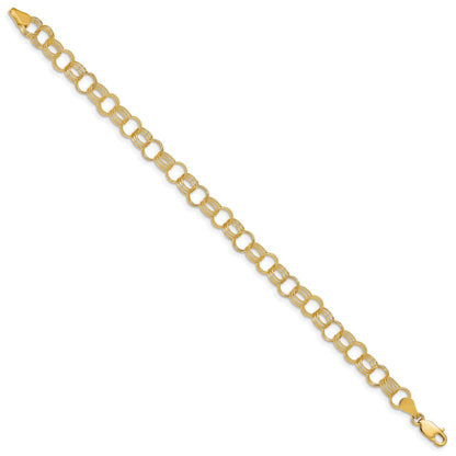 14k 7.5mm Solid Polished and Textured Triple Link 7 inch Charm Bracelet