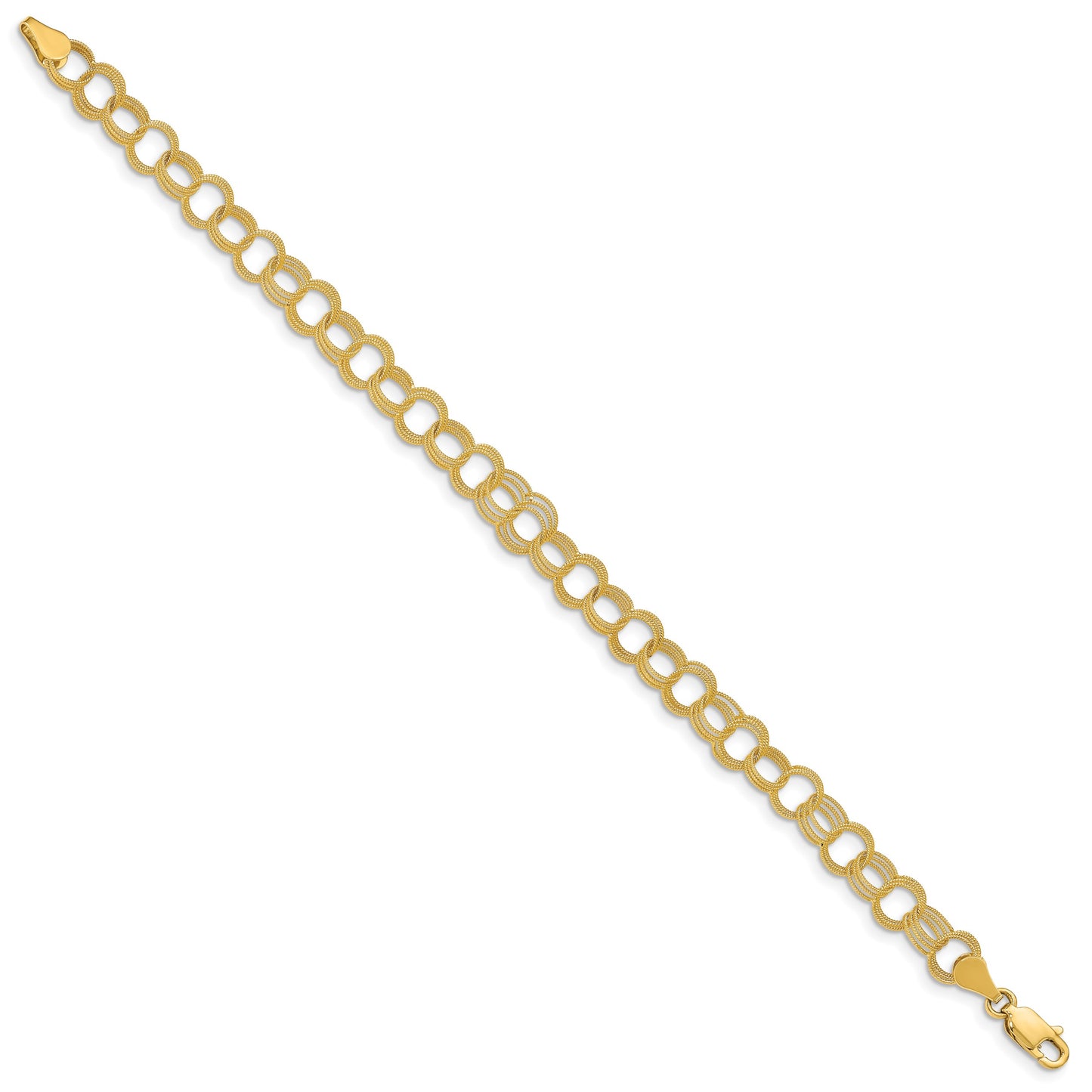 14k 6mm Solid Textured Triple Link 7 inch Charm Bracelet