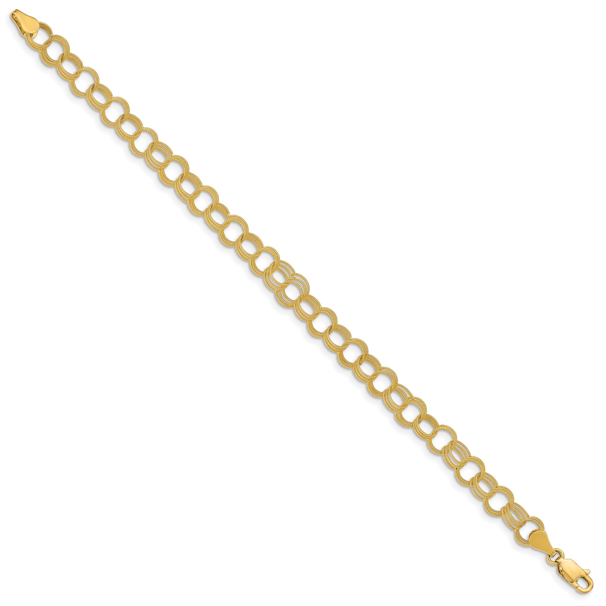 14k 6mm Solid Textured Triple Link 7 inch Charm Bracelet