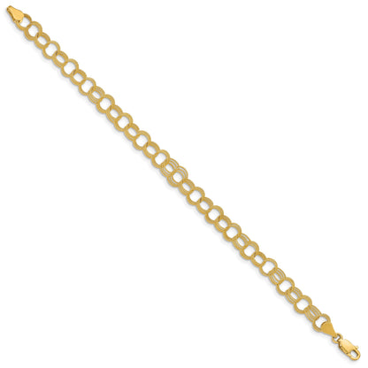 14k 6mm Solid Textured Triple Link 7 inch Charm Bracelet
