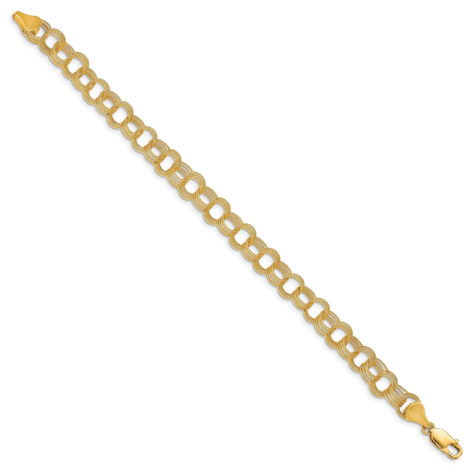 14k 7mm Solid Textured Triple Link 7 inch Charm Bracelet