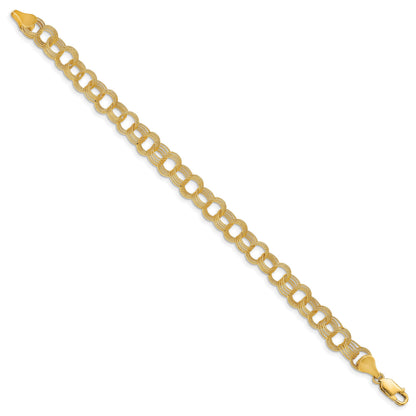 14k 7mm Solid Textured Triple Link 7 inch Charm Bracelet