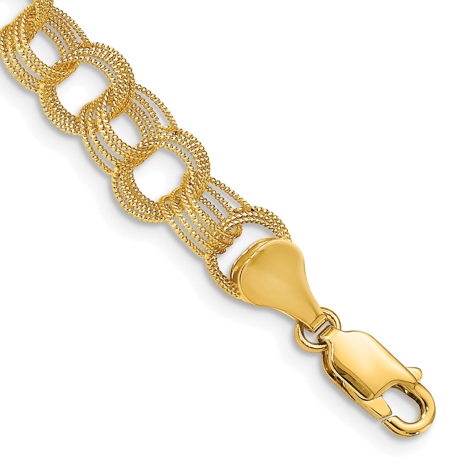 14k 7mm Solid Textured Triple Link 7 inch Charm Bracelet