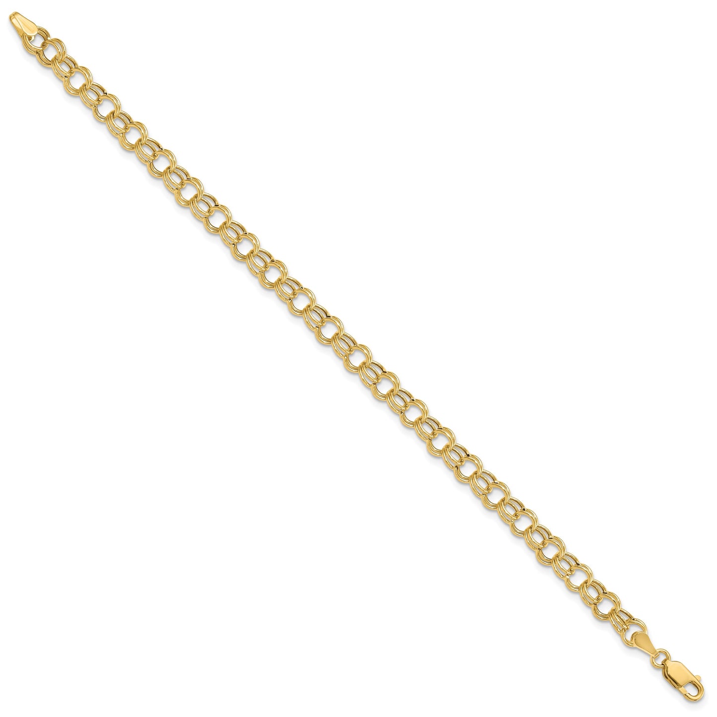 14k 6mm Hollow Double Link 8 inch Charm Bracelet